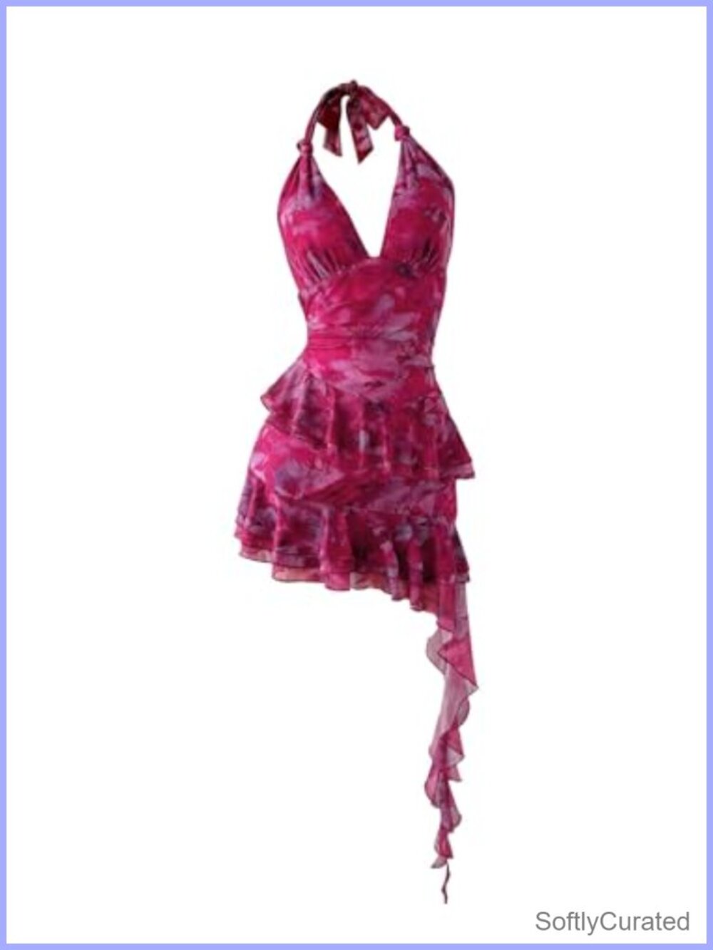 Halter Mini Dress Asymmetrical Ruffle Hem Club Night Out Party